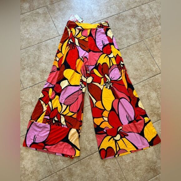 Farm Rio Womens S/P Anthropologie Wide Leg Printed Pants Floral Pull On Colorful - Picture 5 of 8